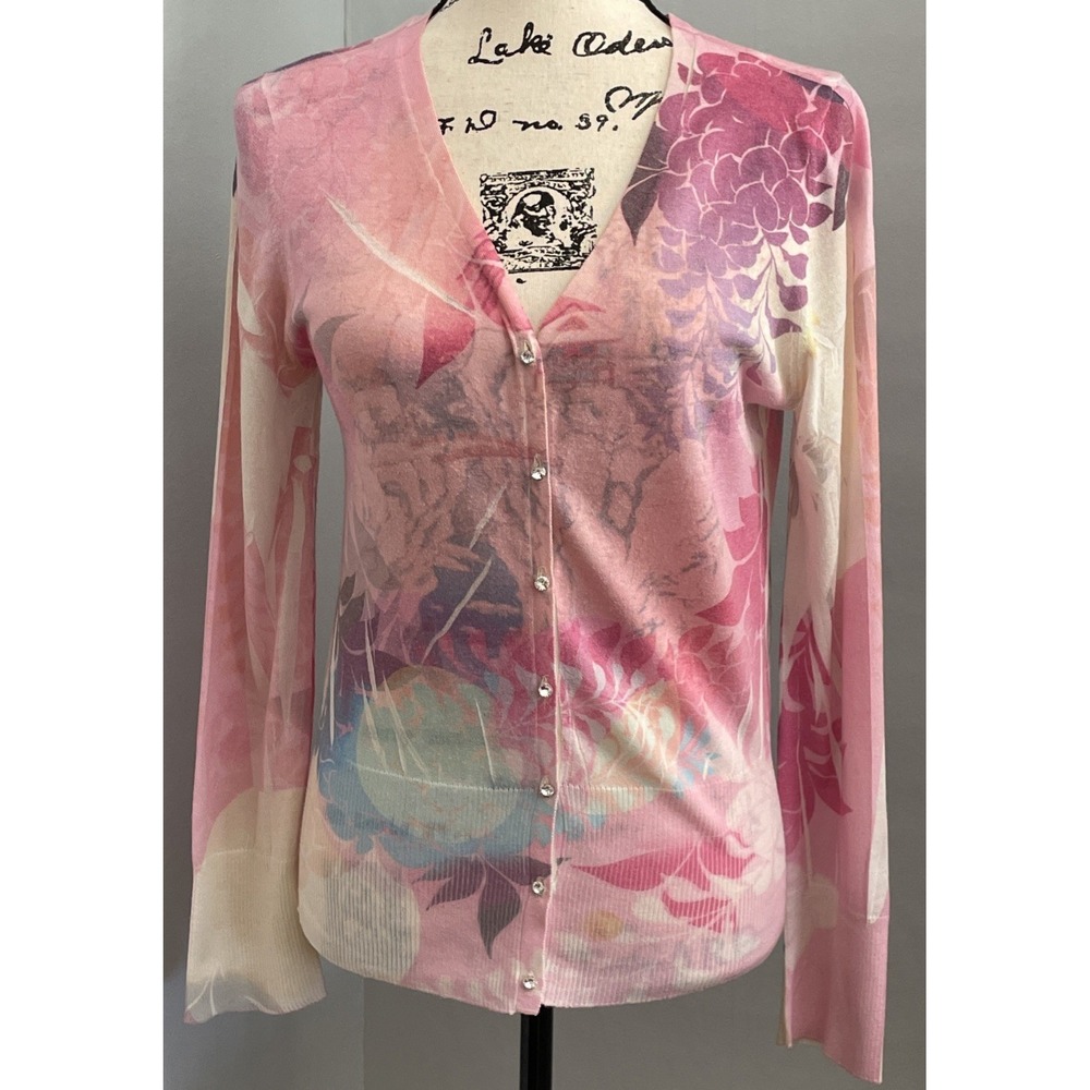 90s Y2k Coquette Cardigan Sweater Lightweight Floral Pastels Large Fairy Femme